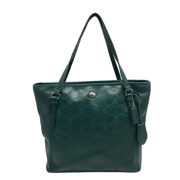 Coach Green Leather Peyton LIN C Embossed Zip Tote Bag F31404 - Picture 1 of 12